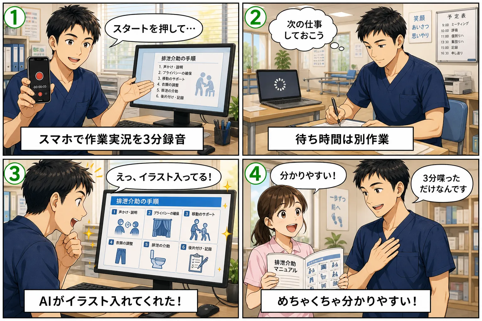 AFTER：録音3分、待ち時間で別の仕事、AIがイラストまで入れてくれる